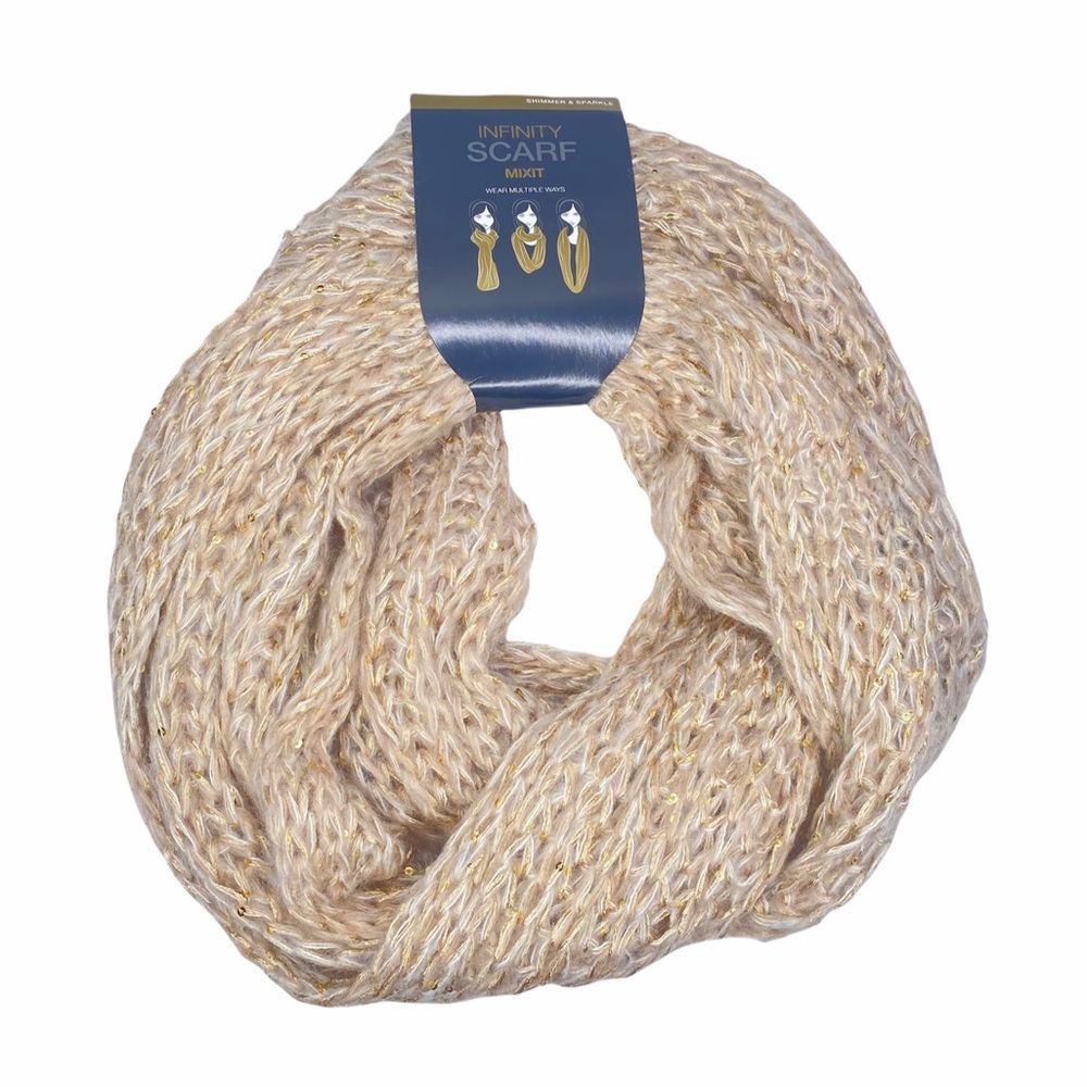 Chunky Knit Beige Infinity Scarf